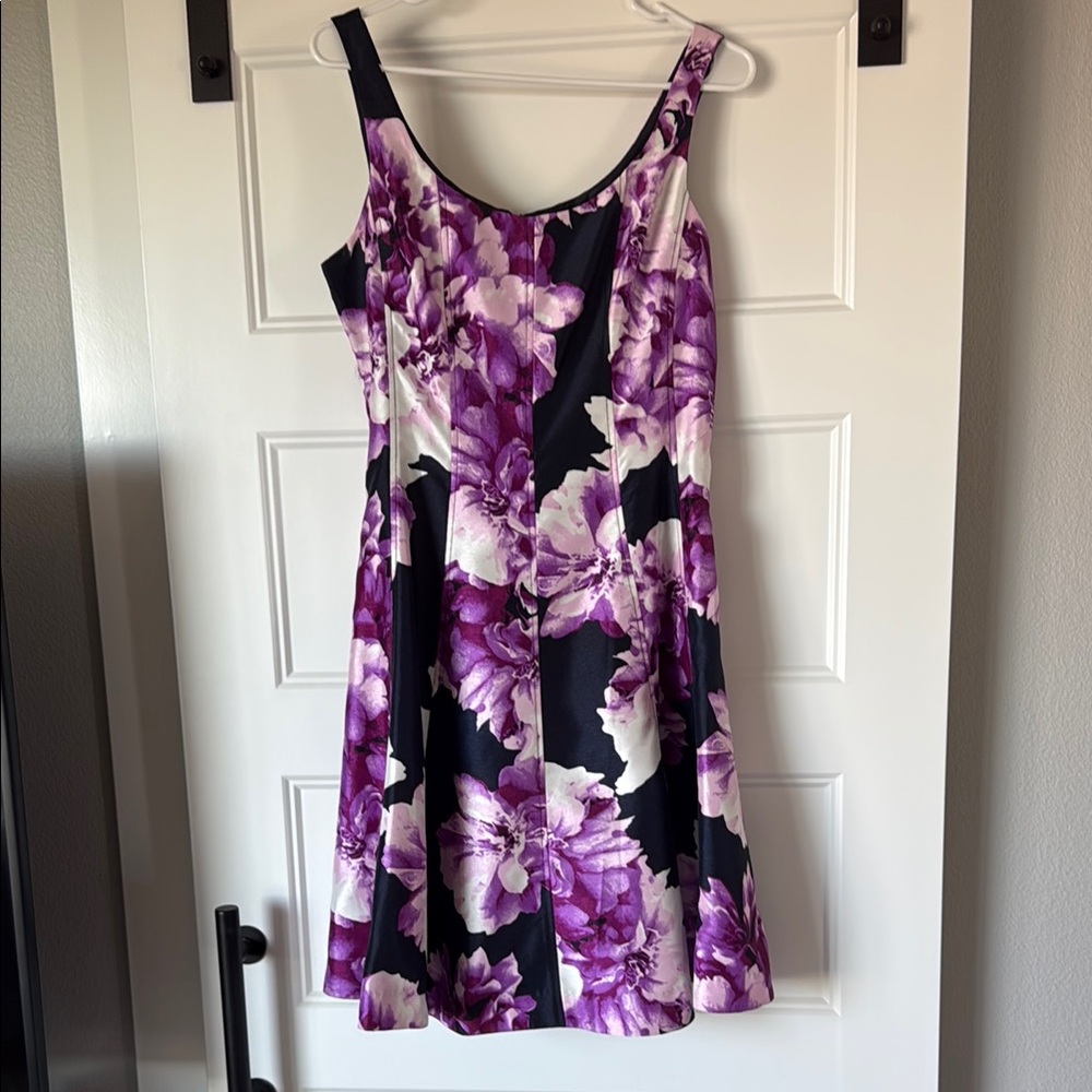 Purple and White Floral Sleeveless A-Line Mini Dress